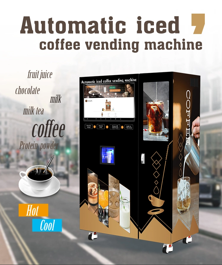 Outdoor Large Freshly Brewed Ground Bean to Cup Coin Operated Tea Coffee Vending Machine Price with Ice Maker