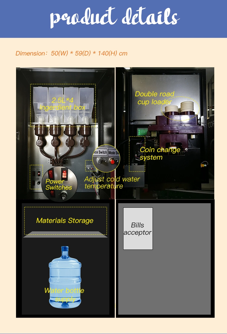 Hot and Cold Beverage Instant Coffee Vending Machine with Ice